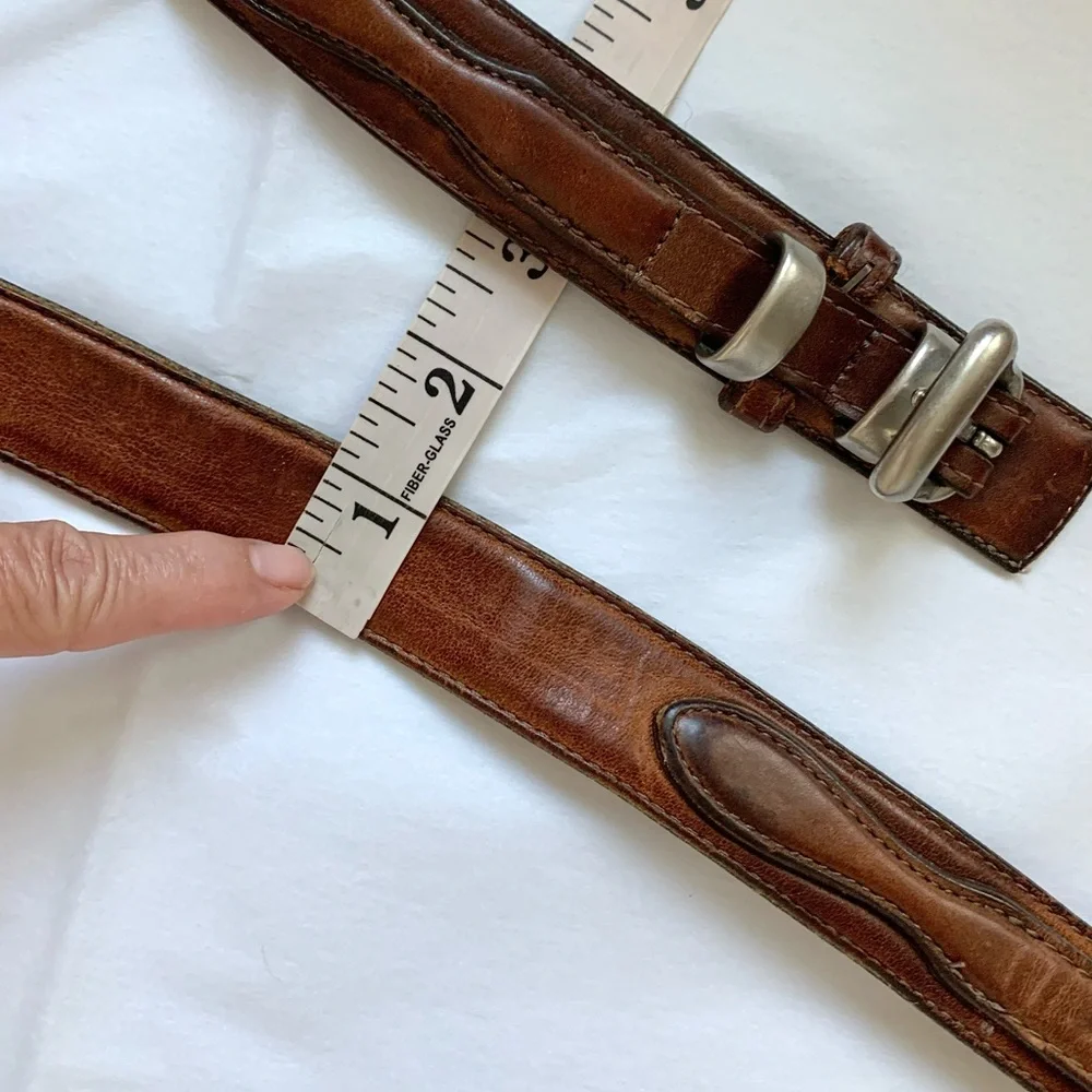 VTG LL Bean Vintage Brown Leather Belt with Silver Hardware Mens 36